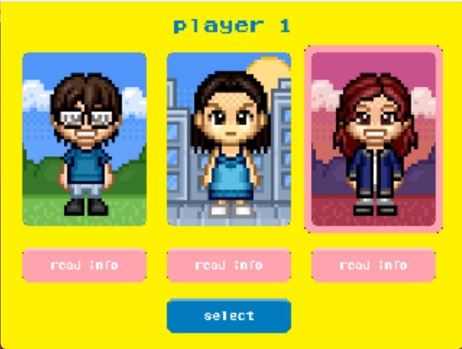 Triumvirate Arena — player select screen